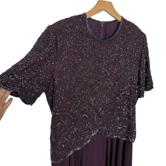 BRILLIANTE by J.A. 1X deep purple gown elegant beaded upper chiffon lower‎ - Picture 4 of 11